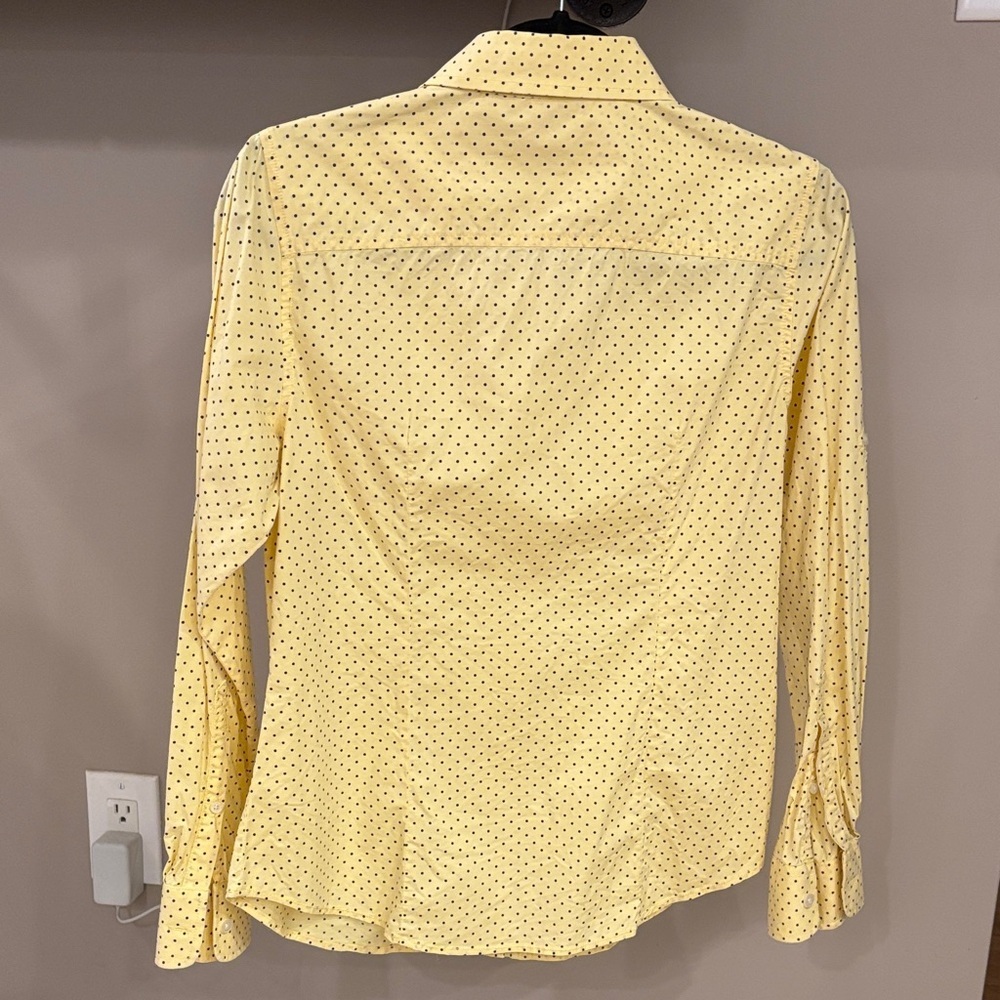 Vintage L.L. Bean Women's Yellow Button Down Shirt with Navy Polka Dots Sz S - Picture 6 of 6